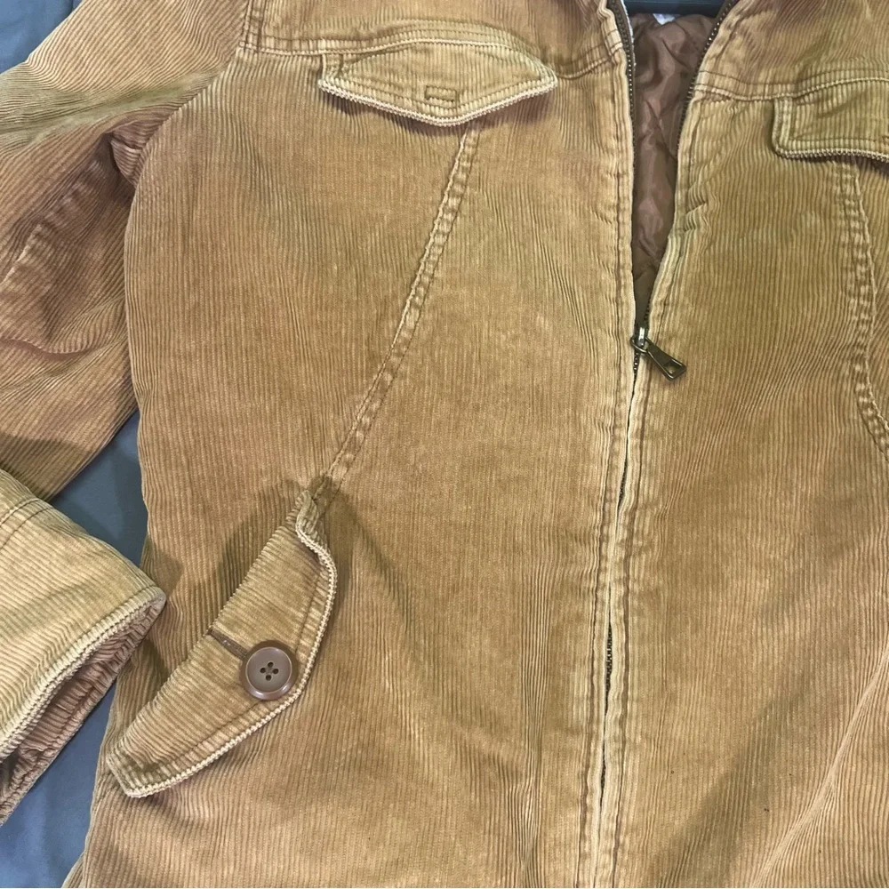 Vtg 80s 90s Y2K Faux Sherpa Lined Corduroy Trucker Jacket Womens M Tan Retro - Picture 3 of 7